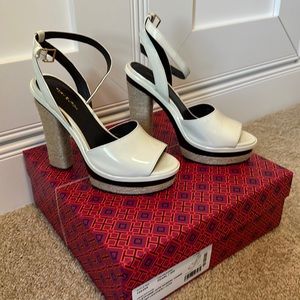 Tory Burch Platform Patent Leather Jute Sandal 135mm